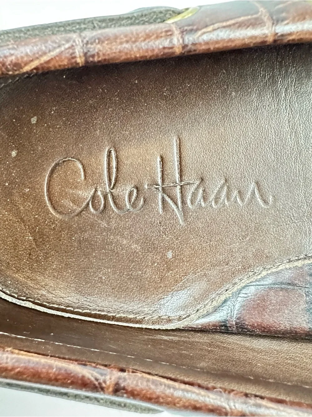 Cole Haan Men's Dark Brown Croc-Embossed Leather Boat Shoes
